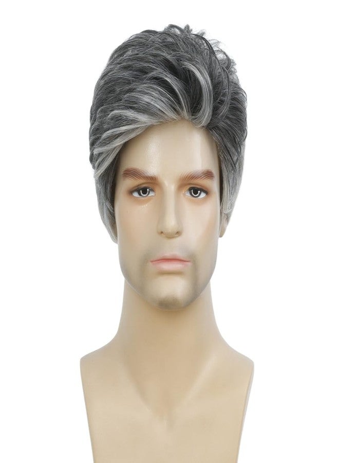 Kaneles Mens Grey Short Wigs Layered Natural Wig Gray Mixed White Synthetic Halloween Daily Hair Wig for Male Guy - Image 2